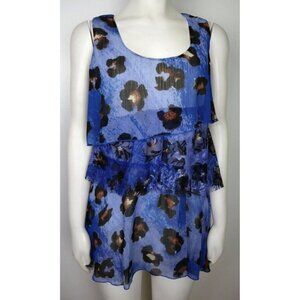 MUSHKA BY SIENNA ROSE - WOMEN'S BLUE LEOPARD CHEETAH PRINT RUFFLE TANK TOP - S